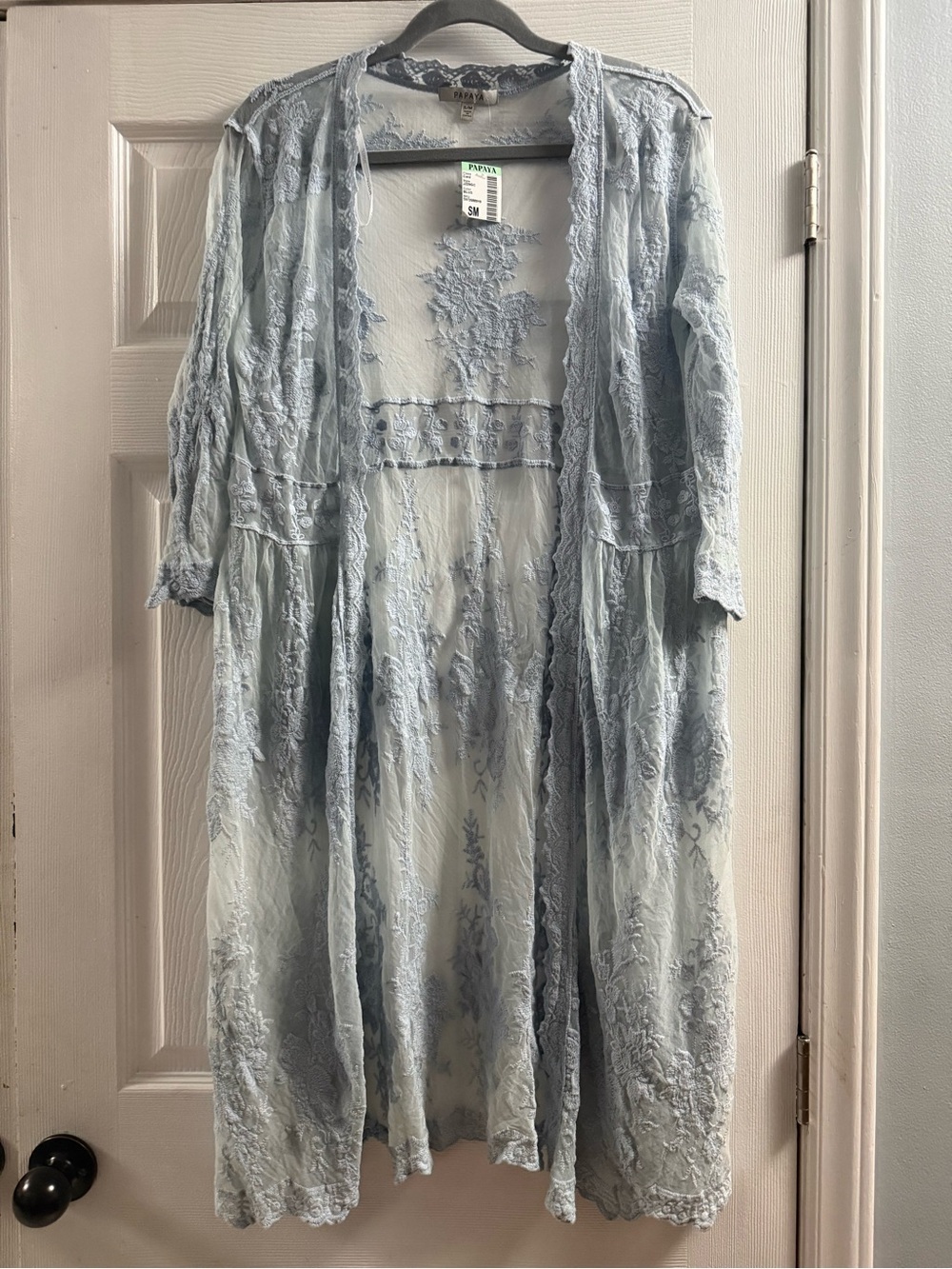🆕 Papaya Cotton Embroidered Lace Open Cardigan Size SM